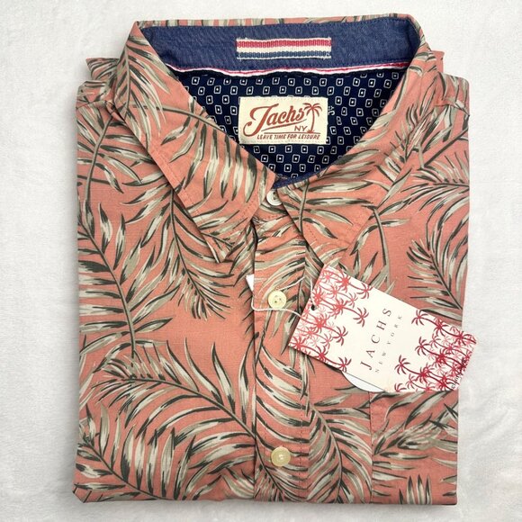 Jachs NY Mens Short Sleeve Button-Down Shirt Leaf Print Sz L Breeze Easy Wear - Picture 4 of 14